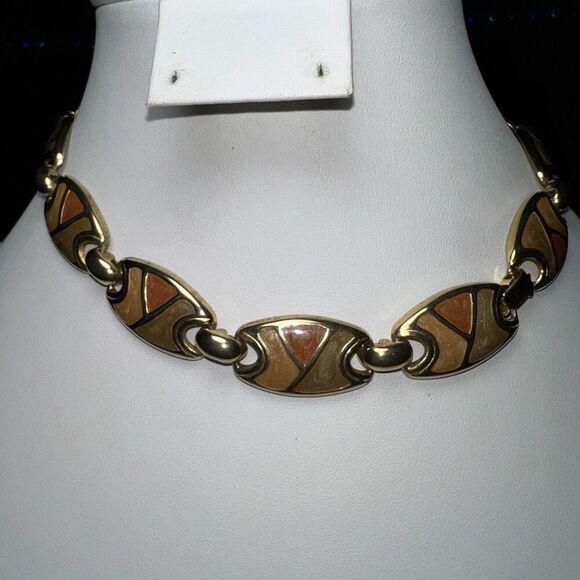 Charming Charlie Retro Gold And Neutral Enameled Choker Necklace - Picture 1 of 4